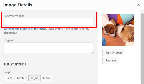 Use keywords in the Alternative Text field of the image