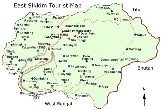 East Sikkim Tourist Map