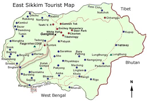 East Sikkim Tourist Map
