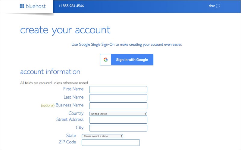 Create Your Account With Bluehost