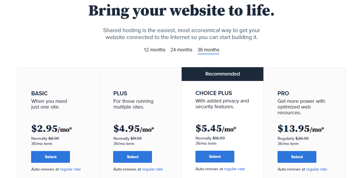 Bluehost Hosting Plans